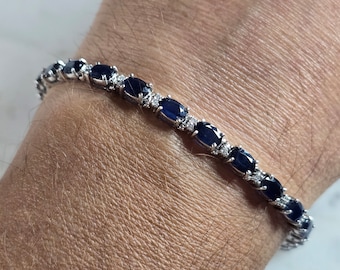 Womens Vintage Estate 14K White Gold Diamond & Sapphire Bracelet 12.7g E6505