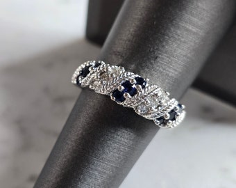Womens Vintage Estate 14K White Gold Sapphire & Diamond Ring, 4.9g E7814
