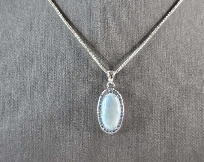 Womens Vintage Estate Sterling Silver Larimar Pendant Necklace 5.7g E4034