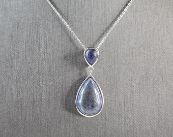 Womens Vintage Estate Sterling Silver Lapis Pendant & Necklace 8.3g E5884