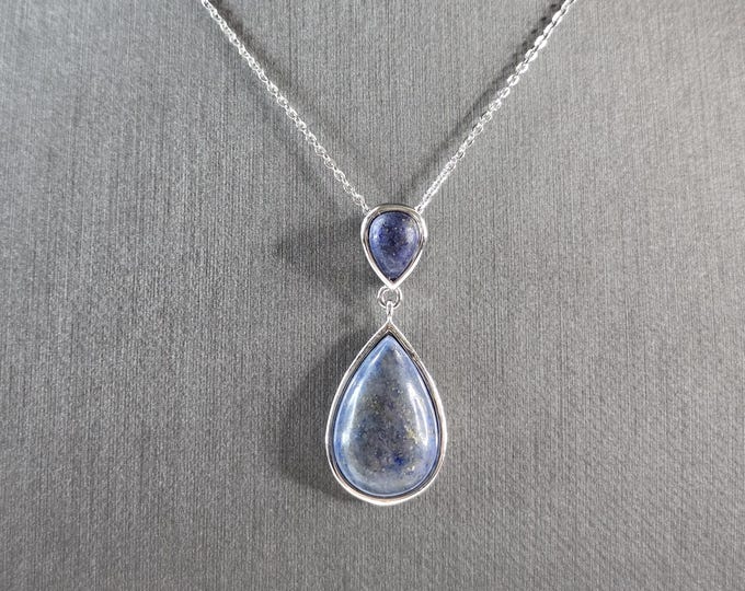 Womens Vintage Estate Sterling Silver Lapis Pendant & Necklace 8.3g E5884