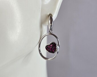 Womens Estate Sterling Silver Ruby Colored Heart Earrings 3.0g E4441