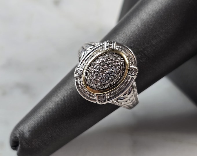 Womens Vintage Estate Sterling Silver 14k Gold Diamond Ring 6.4g #E3662