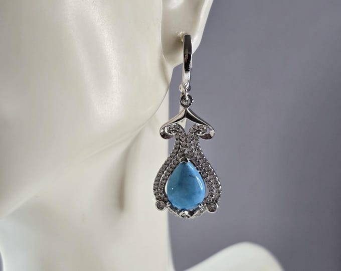 Womens Vintage Estate Sterling Silver Modernist Turquoise Earrings 9.2g E3294