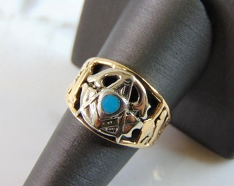 Mens Vintage Estate 14K & 10K Gold Free Mason Ring 7.8g E2364