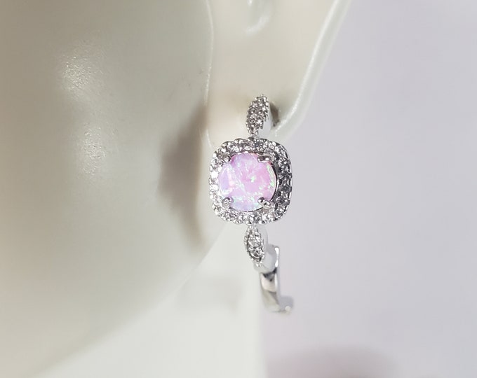 Womens Vintage Estate Sterling Silver Pink Opal Stone Earrings 4.4g E5940