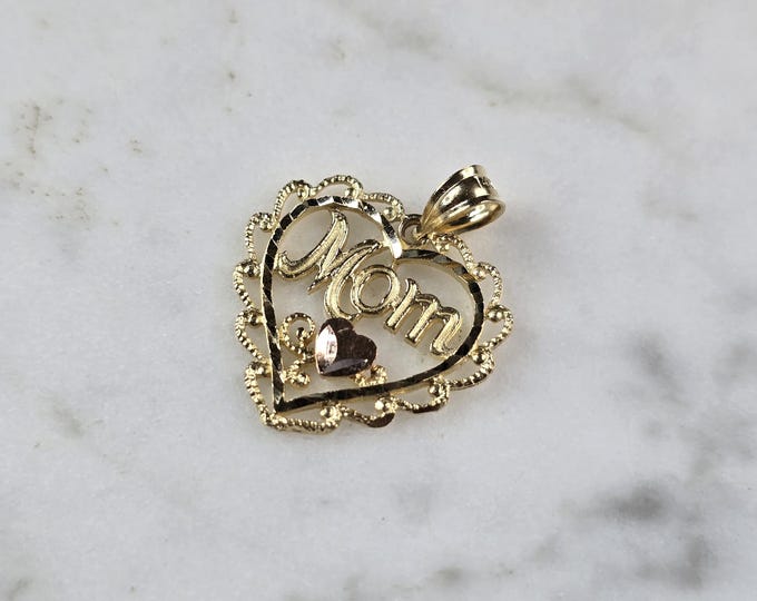 Womens Vintage Estate 14K Yellow & Rose Gold Heart Mom Pendant 1.1g E4228