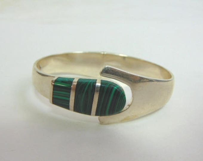 Vintage Estate Sterling Silver Inlaid Malachite Bracelet 53.9g E938