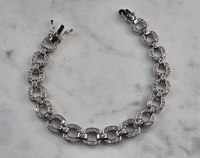 Womens Vintage Estate Sterling Silver Modernist CZ Bracelet 17.8g E4952
