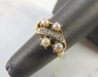 Womens Vintage Estate 14K Gold Pearl CZ Ring 3.7g E1366