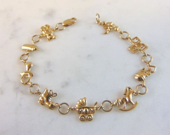 Womens Vintage Estate 10K Yellow Gold New Born Baby Bracelet 5.3g E3915
