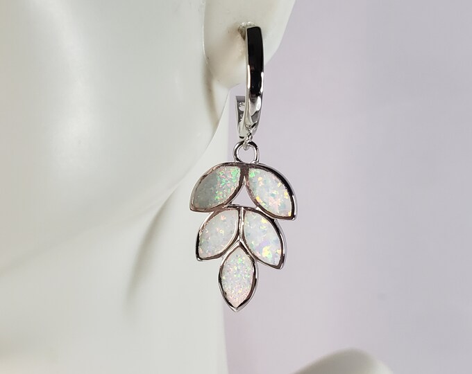 Womens Estate Sterling Silver Opal Leaf Earrings 4.3g E6423