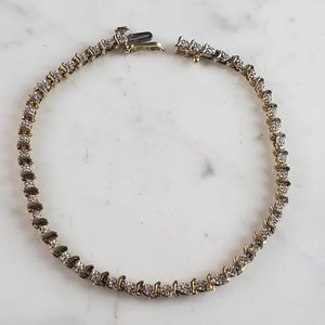 Womens Vintage Estate 10K Gold Diamond Tennis Bracelet 7.3g E6205
