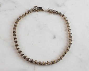Womens Vintage Estate 10K Gold Diamond Tennis Bracelet 7.3g E6205