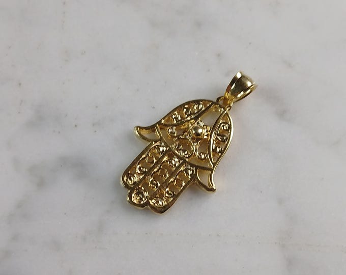 Womens Sterling Silver Gold Tone Hamsa Hand Pendant 2.7g E6996