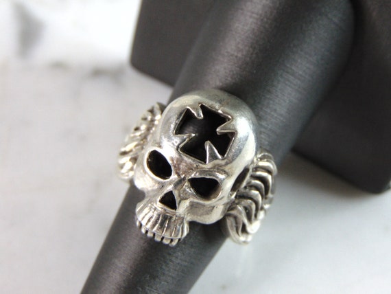 Mens Vintage Estate Sterling Silver Skull Ring 12… - image 1