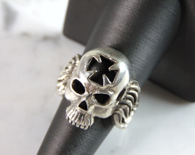 Mens Vintage Estate Sterling Silver Skull Ring 12.2g E2858