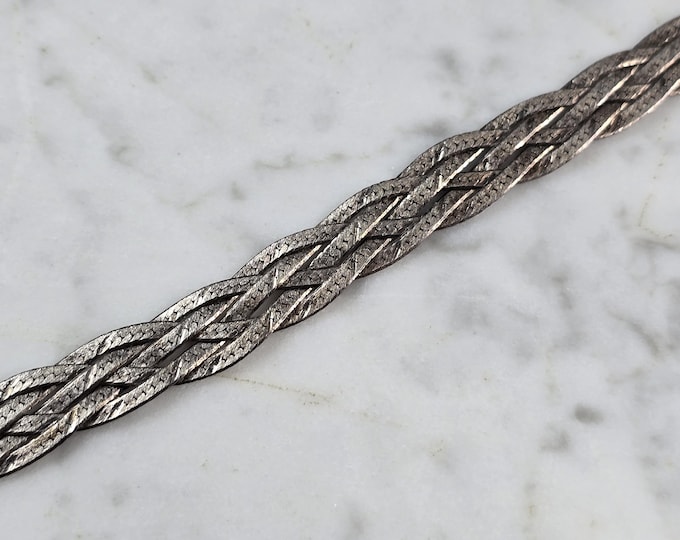 Vintage Estate Sterling Silver Braided Italian Herringbone Bracelet 6.9g E6764