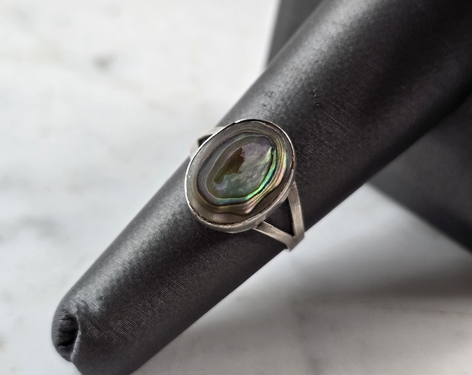 Womens Vintage Estate Sterling Silver Modernist Abalone Ring 2.1g E4015