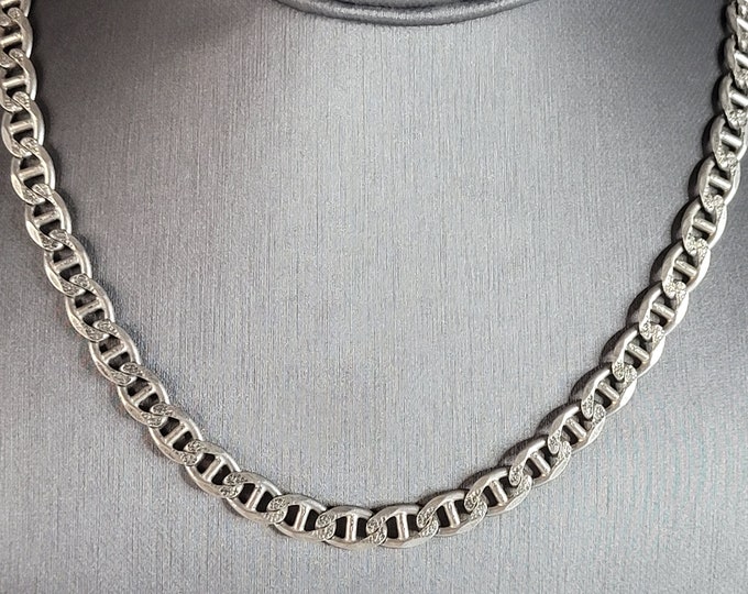 Mens Vintage Estate Sterling Silver Reversible Chain Link Necklace 46.3g E6994