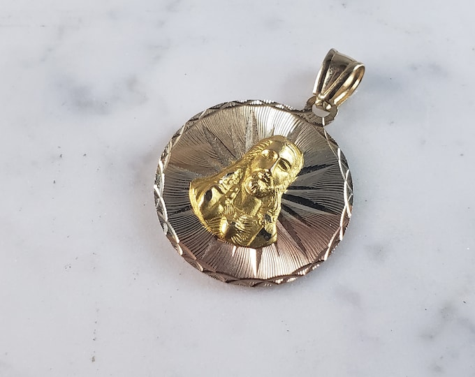 Vintage Estate 14K Mixed Gold Religious Jesus Pendant 4.2g #E6121