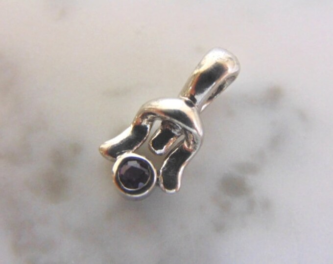 Womens Vintage Estate Sterling Silver Amethyst Stone Pendant 2.5g E4545