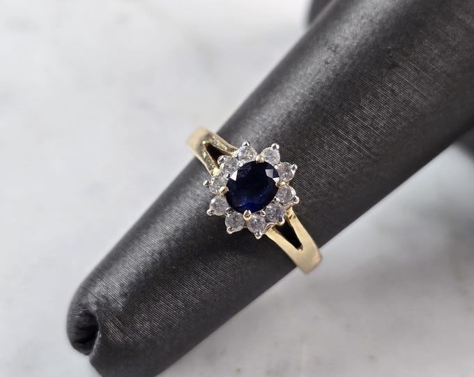 Womens Vintage Estate 14K Yellow Gold Sapphire & Diamond Ring 2.2g #E3505