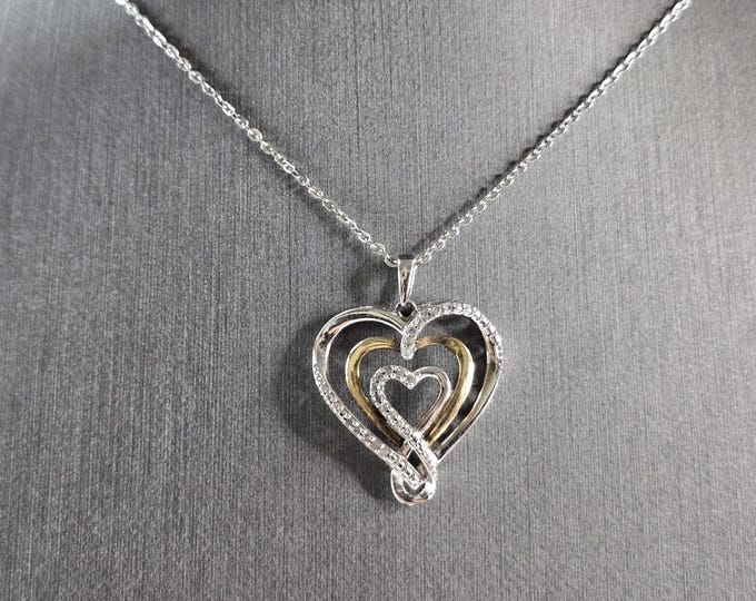 Womens Vintage Estate Sterling Silver Diamond Heart Pendant Necklace 3.4g E1131