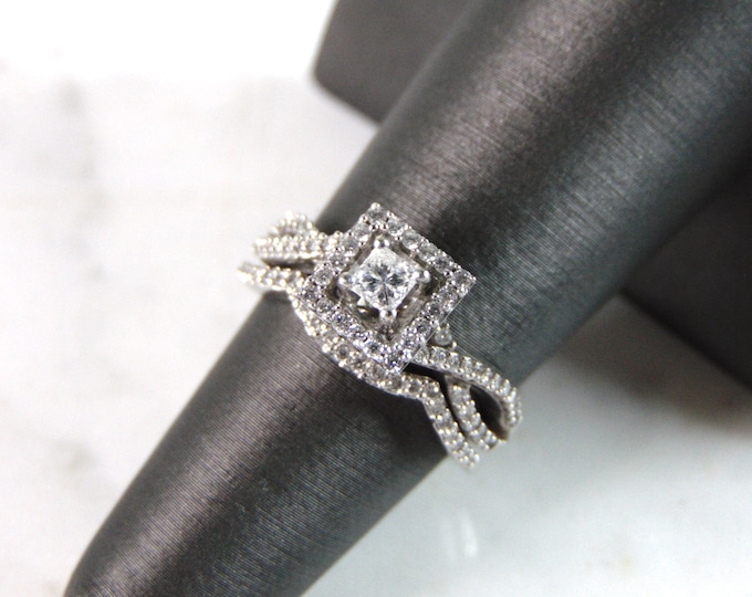 Womens Vintage Estate 14K White Gold Diamond Engagement Ring Set, 5.5g E960