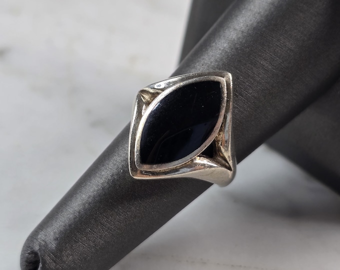 Womens Vintage Estate Sterling Silver Modernist Onyx Ring 4.7g E4969