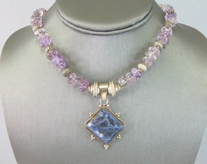 Womens Vintage Estate Sterling Silver Lapis Necklace 62.8g E5641