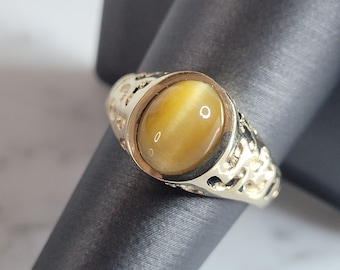 Womens Mens Vintage Estate 14K Yellow Gold Tigers Eye Ring 6.7g E6792