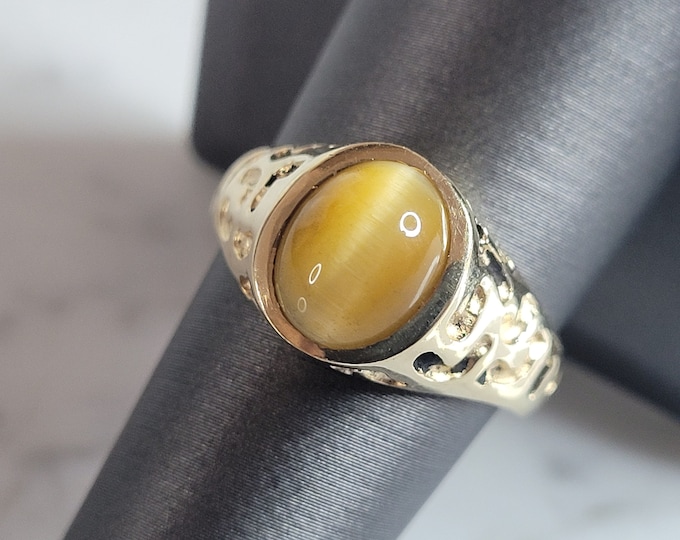 Womens Mens Vintage Estate 14K Yellow Gold Tigers Eye Ring 6.7g E6792