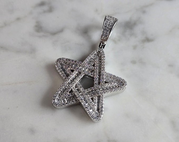 Womens Vintage Estate Sterling Silver CZ Star Pendant 11.0g E7742