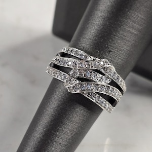 Womens Vintage Estate Sterling Silver Modernist CZ Ring 4.7g E4889