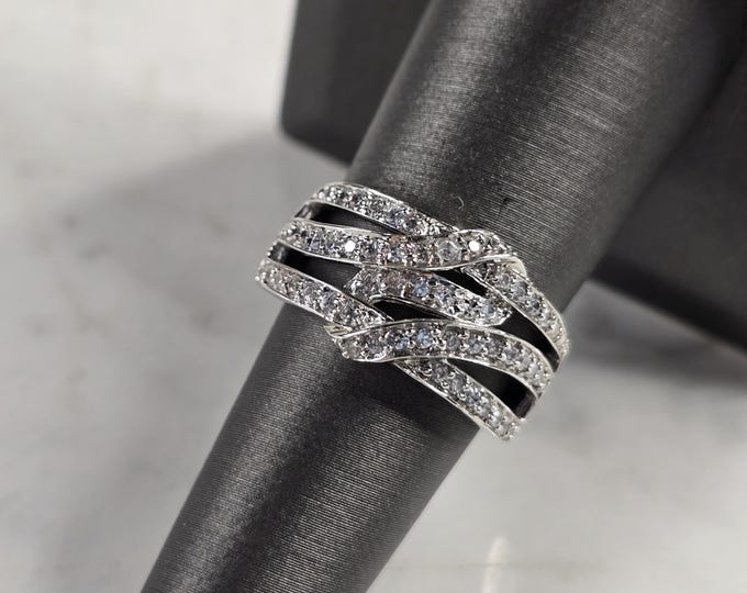 Womens Vintage Estate Sterling Silver Modernist CZ Ring 4.7g E4889