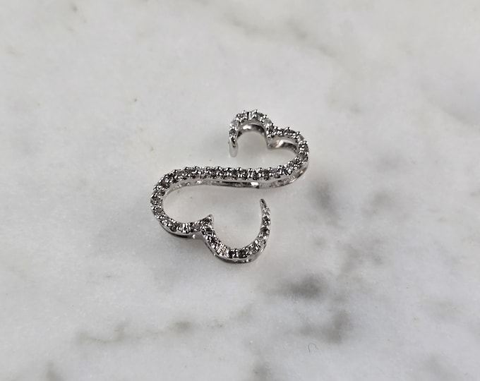 Womens Vintage Estate 14K White Gold Open Heart Diamond Pendant 0.9g #E1481