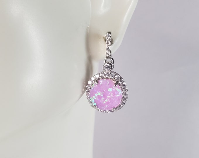Womens Estate Sterling Silver Pink Opal Earrings 3.6g E5941