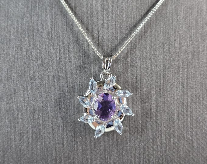 Womens Estate Sterling Silver Amethyst Topaz Pendant Necklace 6.0g E7539