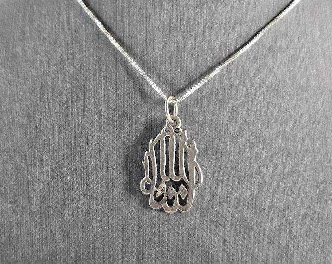 Vintage Estate Sterling Silver Islamic Muslim Allah Pendant Necklace 3.3g E3039