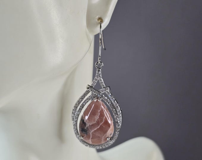 Womens Sterling Silver Rhodochrosite Earrings 12.0g E7106