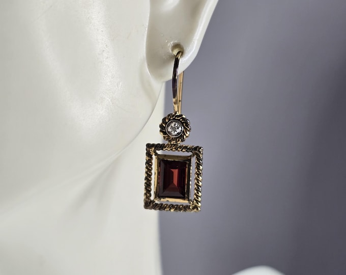 Womens Estate Sterling Silver Modernist Gold Tone Garnet Earrings 3.9g E5894