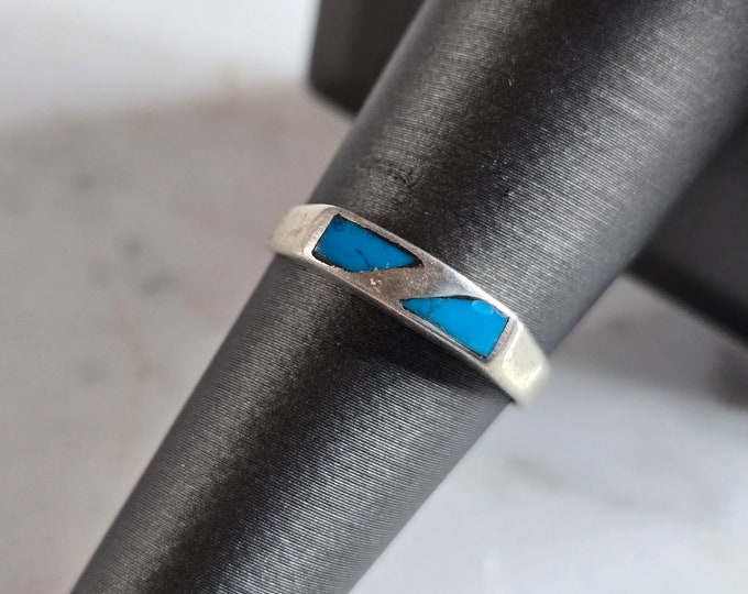 Womens Vintage Estate Sterling Silver Modernist Turquoise Ring 1.6g E7781