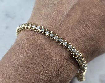 Womens Vintage Estate 14K Yellow Gold Diamond Tennis Bracelet 16.6g E7575