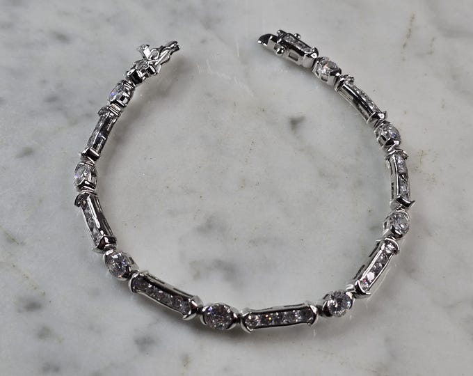 Womens Sterling Silver CZ Tennis Bracelet 13.9g E6663