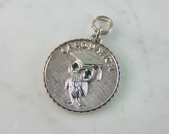 Womens Vintage Estate Sterling Silver Owl Graduation Charm 6.6g E5847