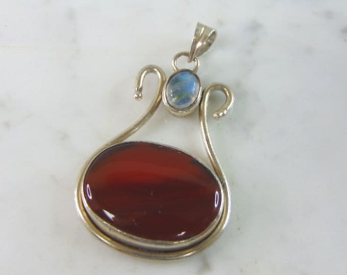 Womens Vintage Estate Sterling Silver Agate Pendant 15.2g E5293