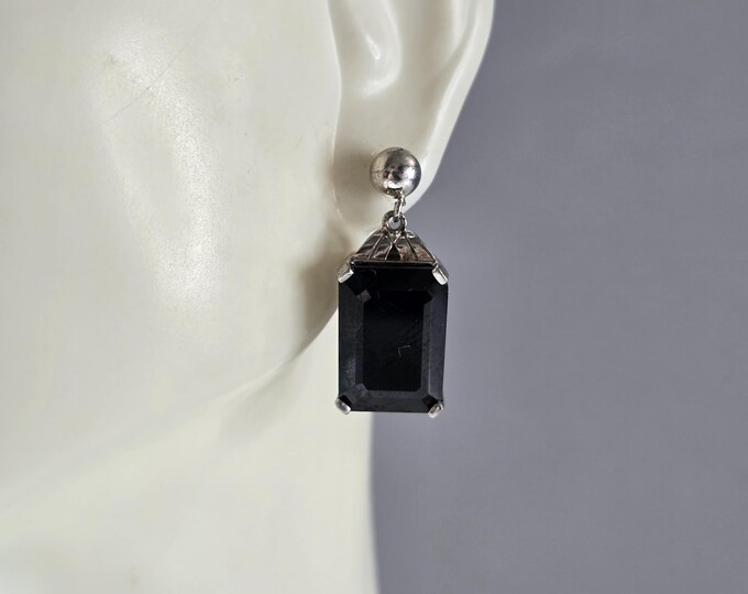 Womens Vintage Estate Sterling Silver Onyx Earrings 7.7g E1150