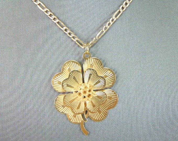 Womens Vintage Estate 14K Yellow Gold Clover Pendant Necklace 14g E5080
