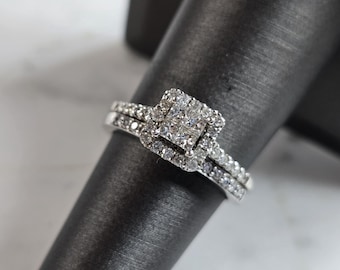 Womens Vintage Estate 14K White Gold Diamond Ring Set, 4.8g E4420